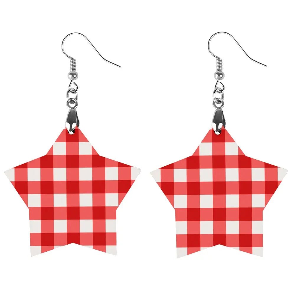 Tartan Wooden Star Earring - Piryoung Shop