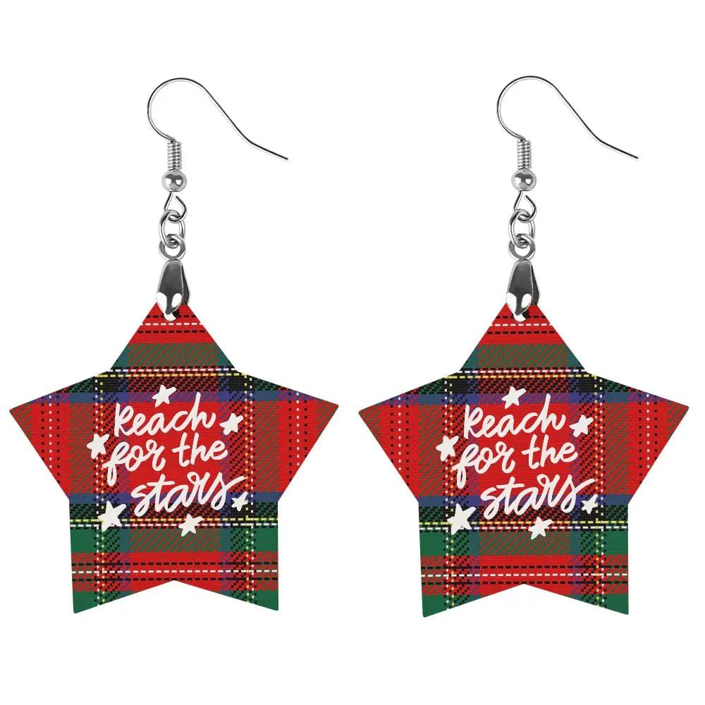 Tartan Wooden Star Earring - Piryoung Shop