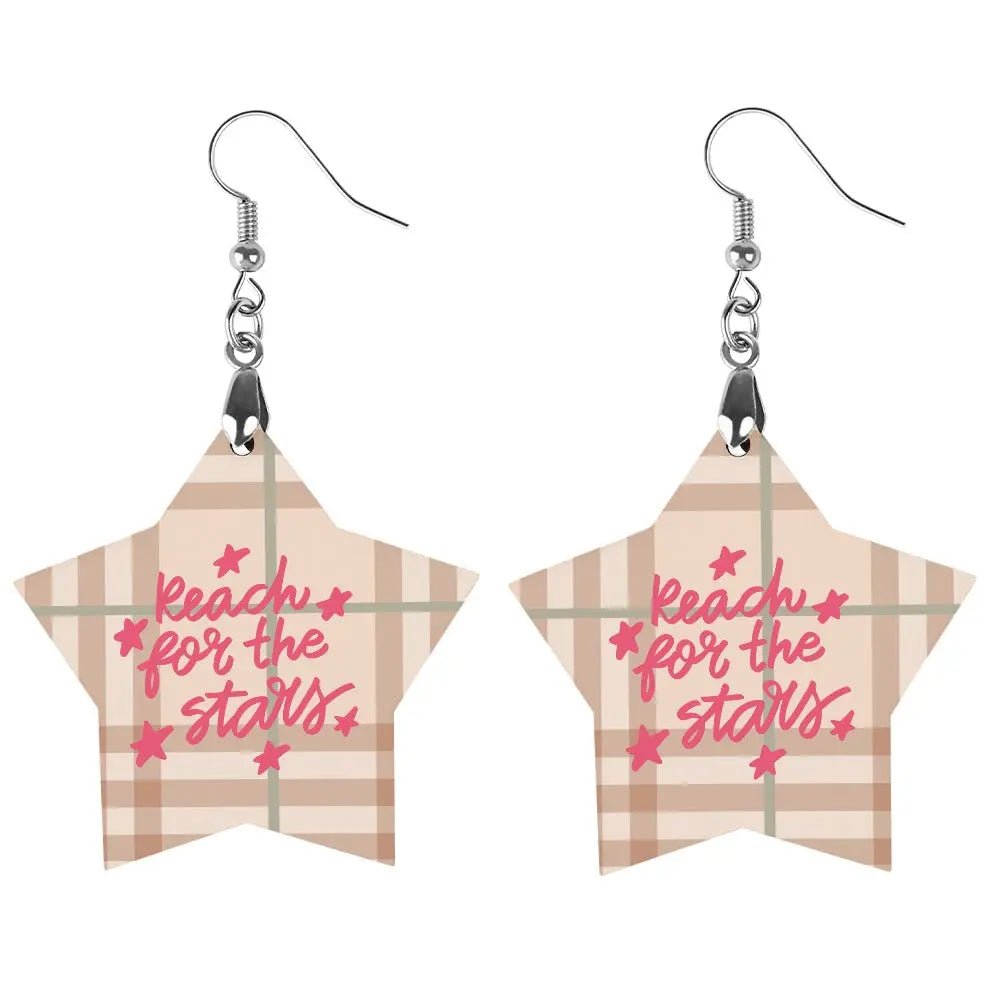 Tartan Wooden Star Earring - Piryoung Shop