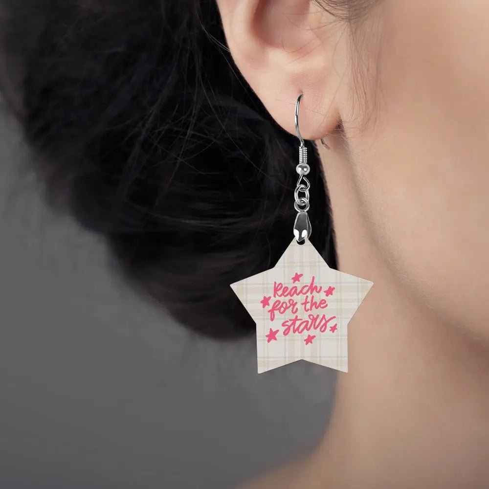 Tartan Wooden Star Earring - Piryoung Shop
