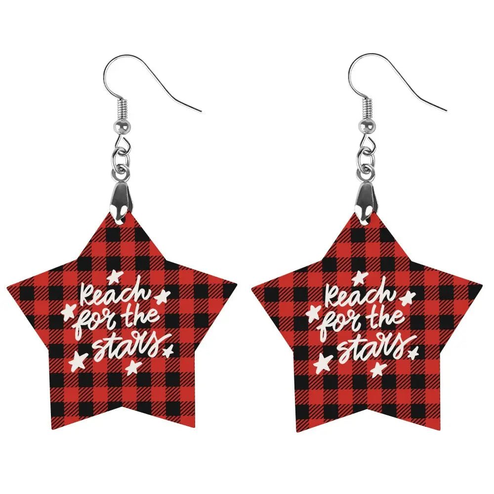 Tartan Wooden Star Earring - Piryoung Shop