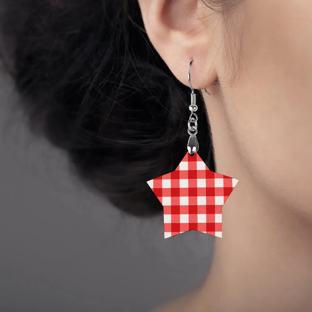 Tartan Wooden Star Earring - Piryoung Shop
