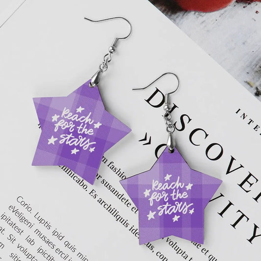 Tartan Wooden Star Earring - Piryoung Shop