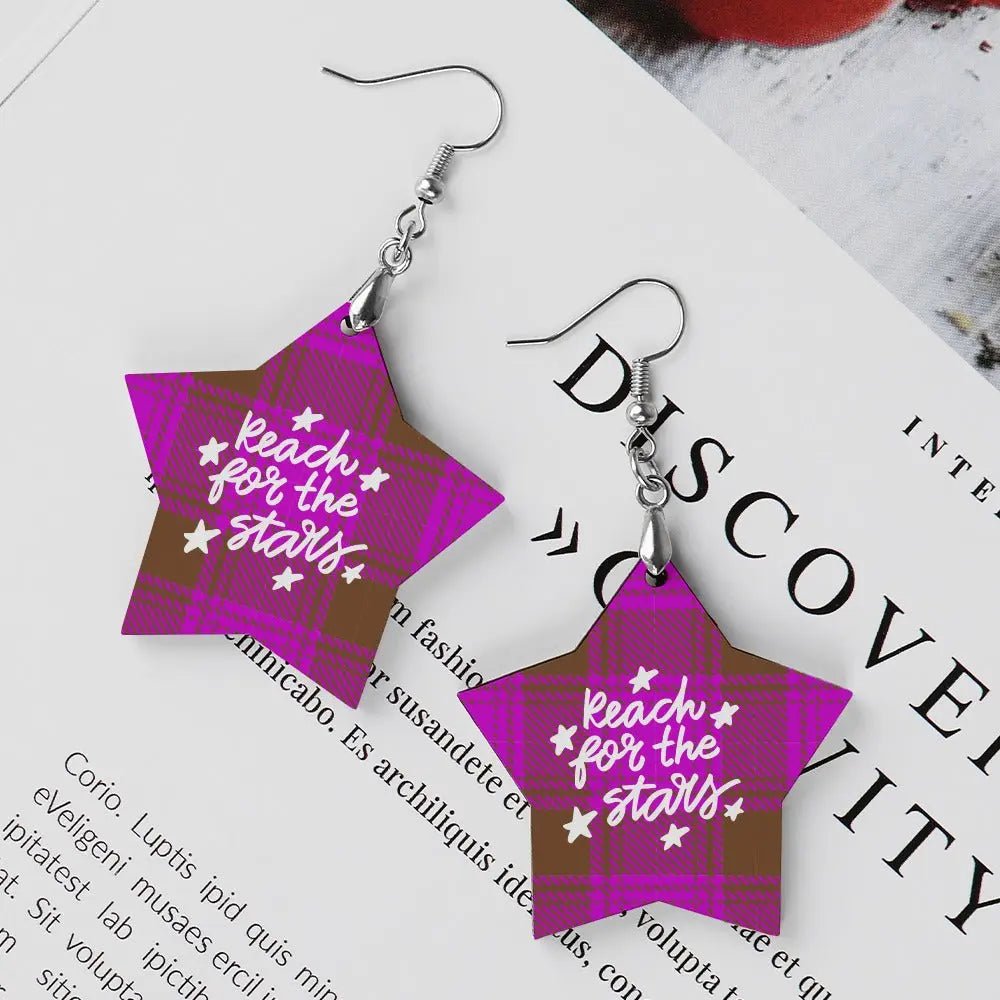 Tartan Wooden Star Earring - Piryoung Shop