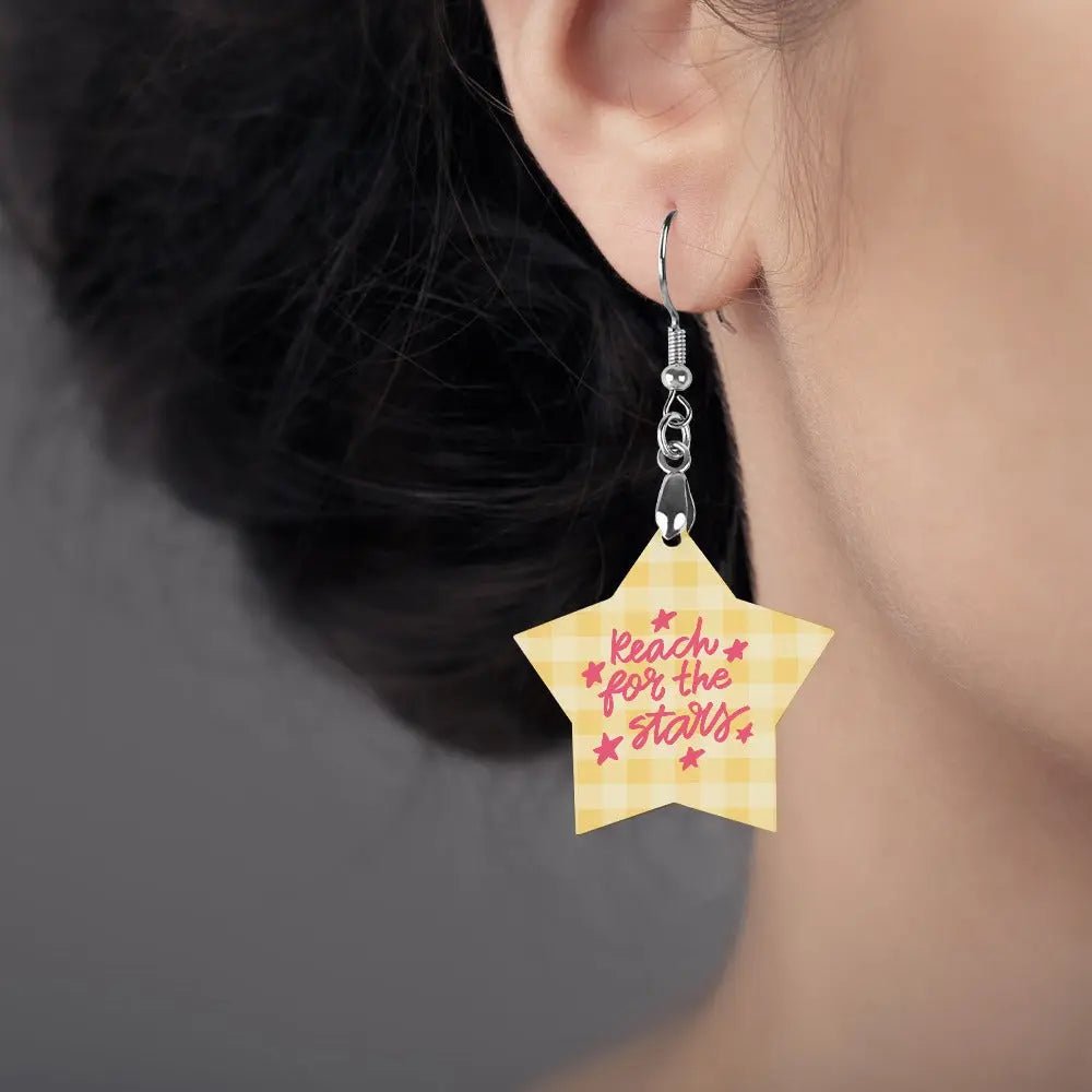 Tartan Wooden Star Earring - Piryoung Shop