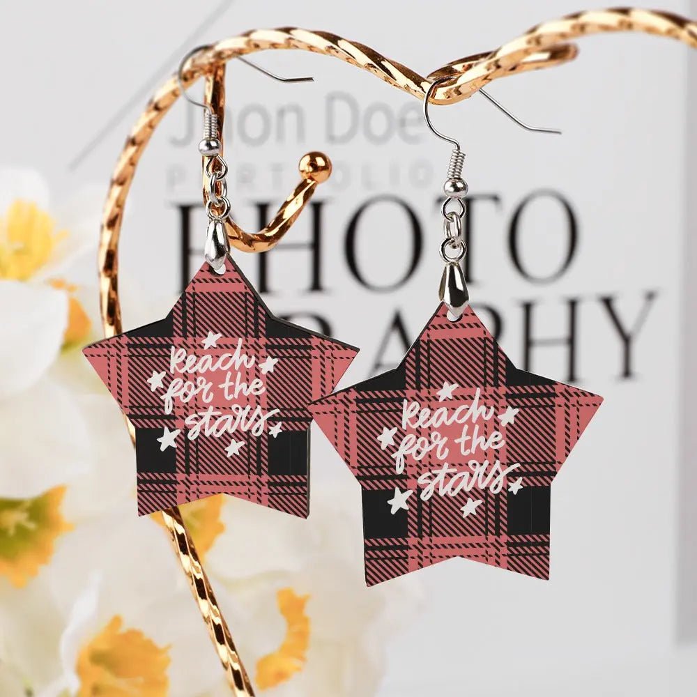Tartan Wooden Star Earring - Piryoung Shop