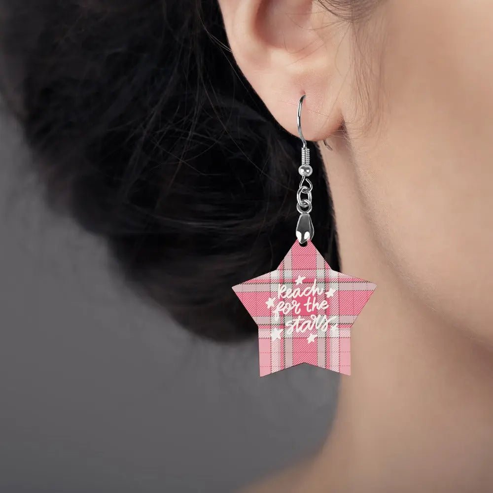 Tartan Wooden Star Earring - Piryoung Shop