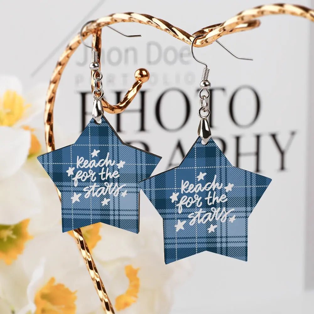 Tartan Wooden Star Earring - Piryoung Shop