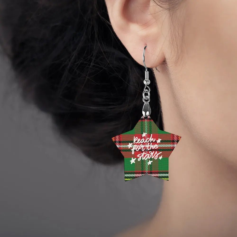 Tartan Wooden Star Earring - Piryoung Shop