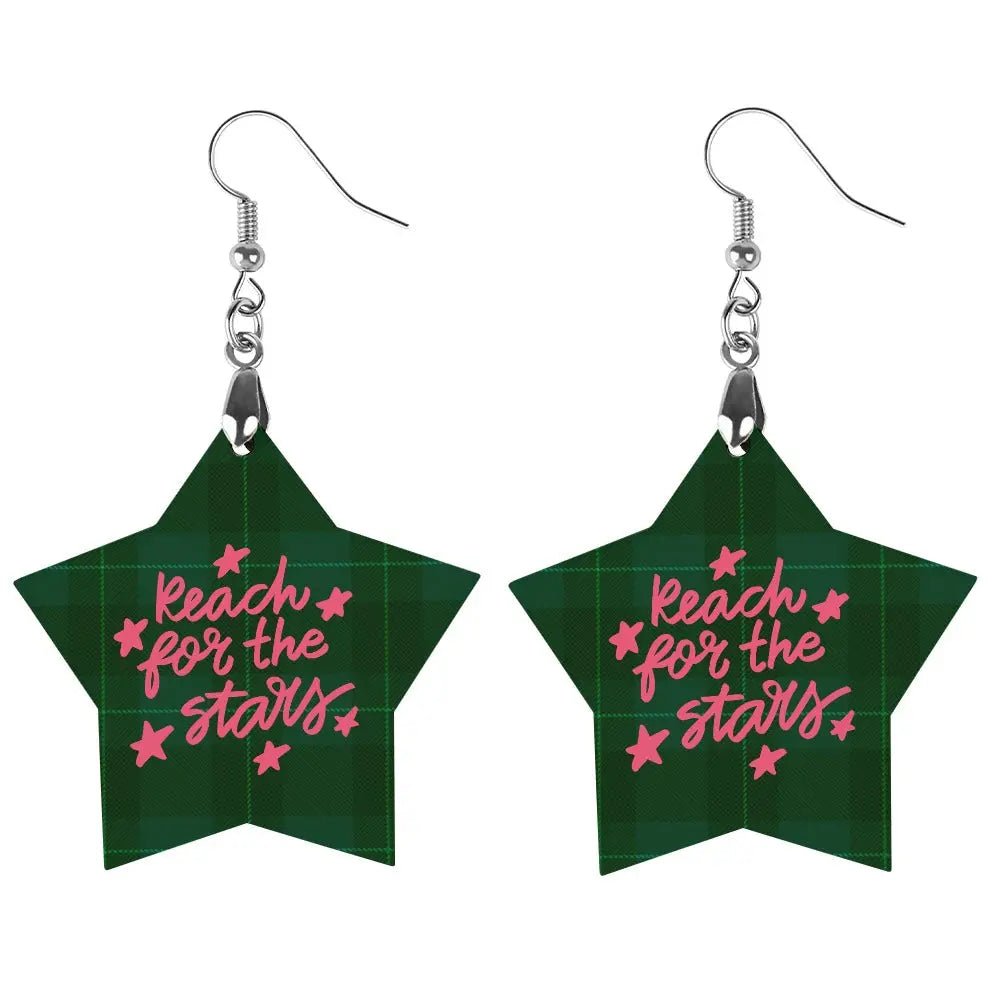 Tartan Wooden Star Earring - Piryoung Shop