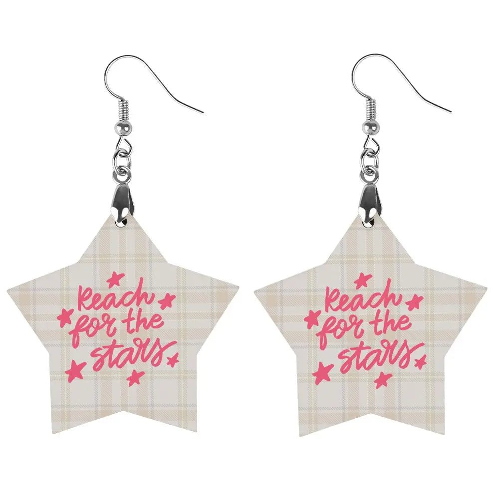 Tartan Wooden Star Earring - Piryoung Shop