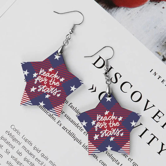 Tartan Wooden Star Earring - Piryoung Shop
