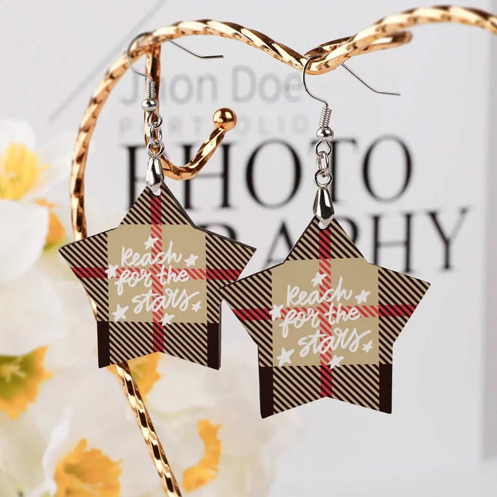 Tartan Wooden Star Earring - Piryoung Shop