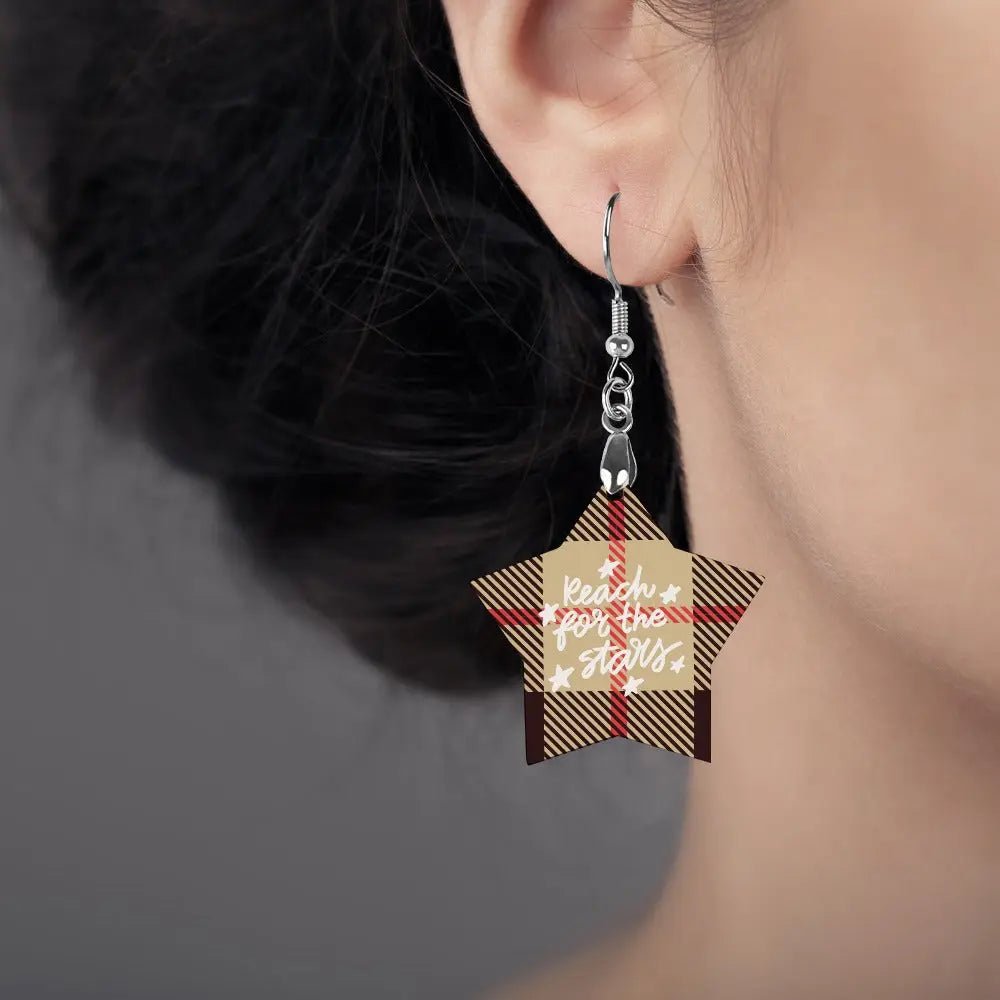 Tartan Wooden Star Earring - Piryoung Shop