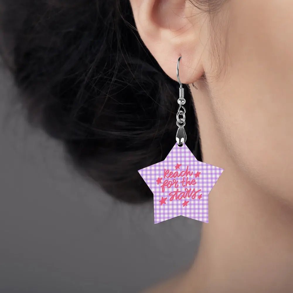 Tartan Wooden Star Earring - Piryoung Shop