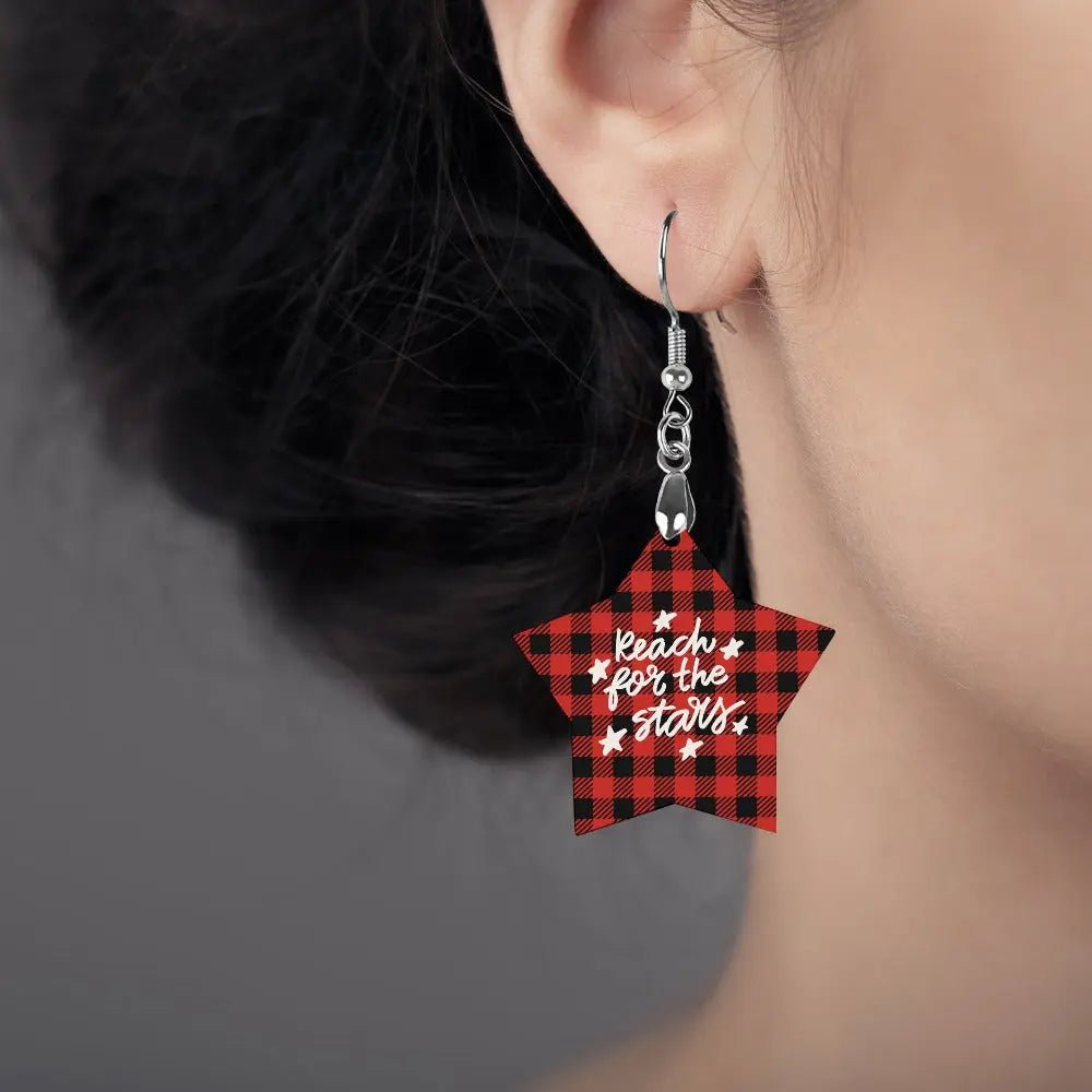 Tartan Wooden Star Earring - Piryoung Shop