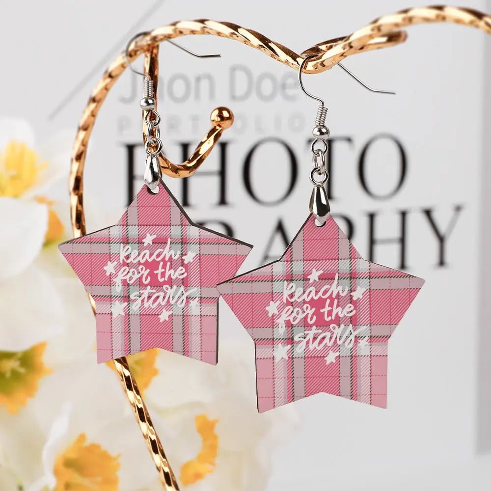 Tartan Wooden Star Earring - Piryoung Shop