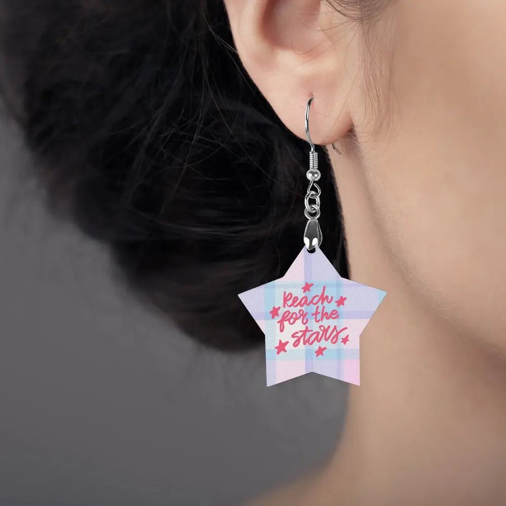 Tartan Wooden Star Earring - Piryoung Shop