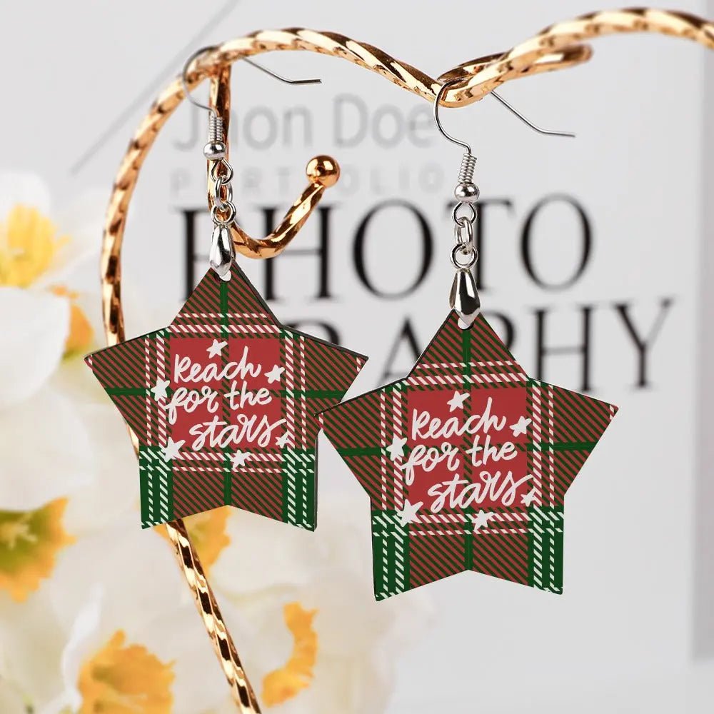 Tartan Wooden Star Earring - Piryoung Shop