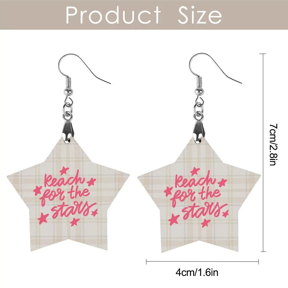 Tartan Wooden Star Earring - Piryoung Shop