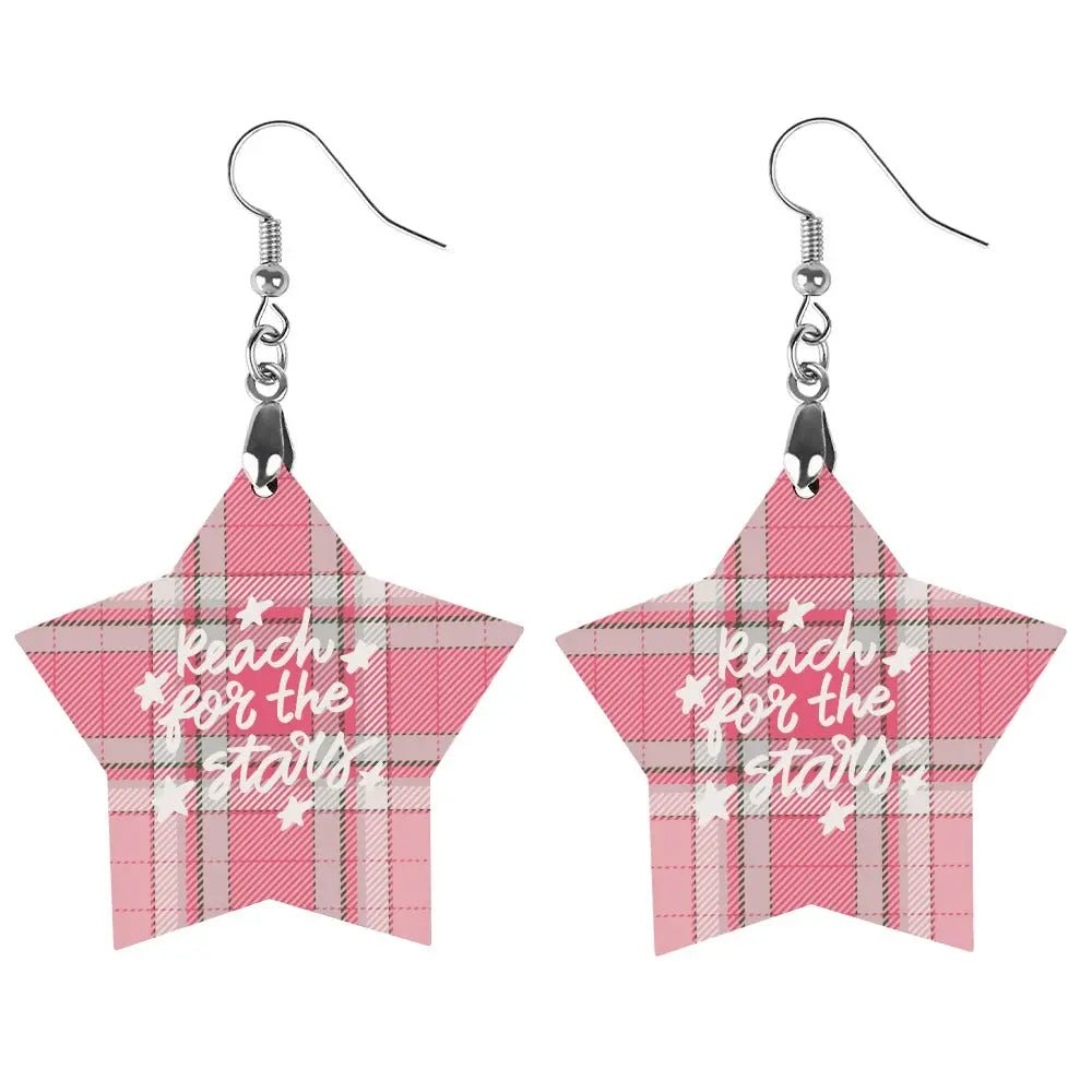 Tartan Wooden Star Earring - Piryoung Shop
