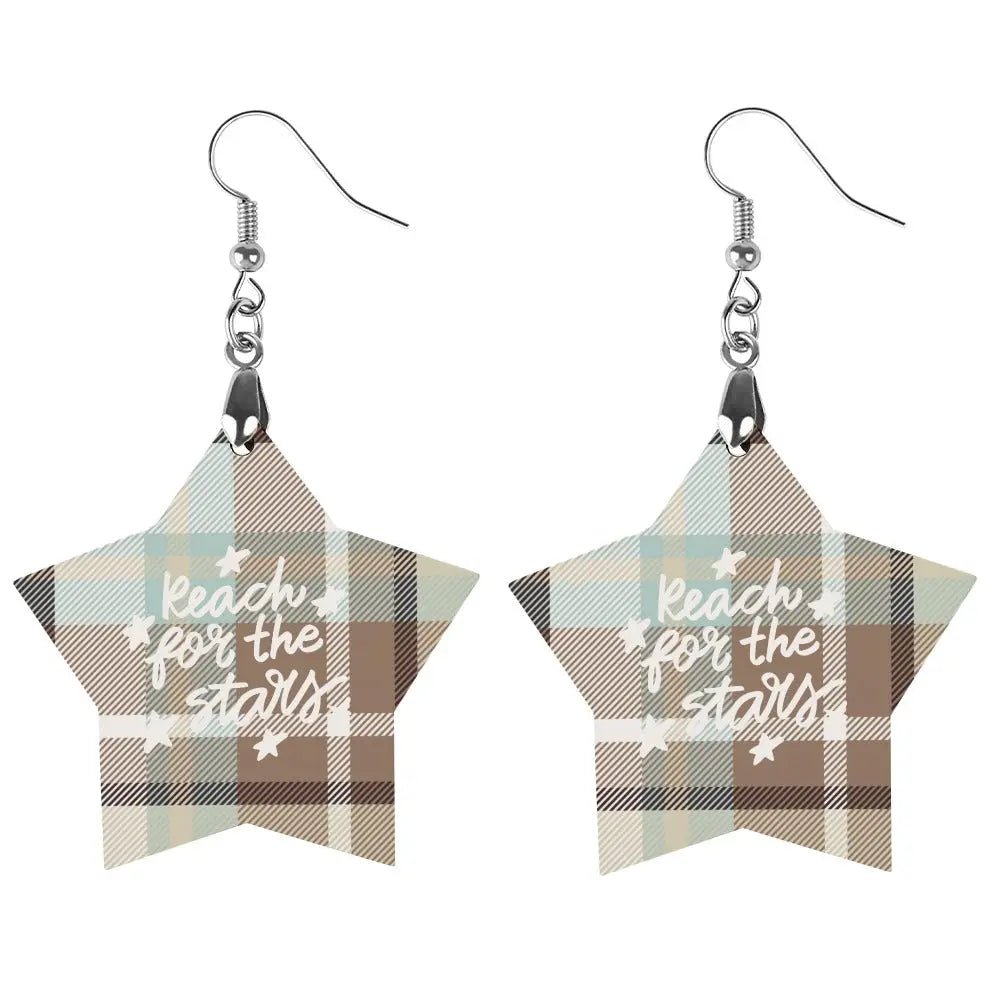 Tartan Wooden Star Earring - Piryoung Shop