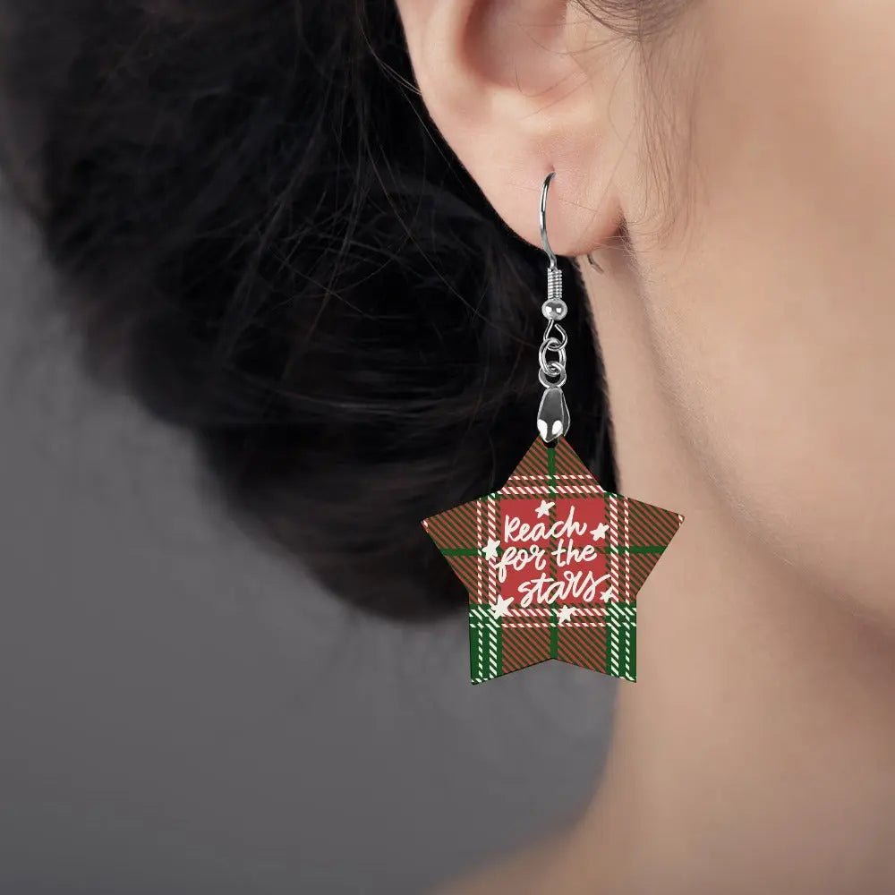 Tartan Wooden Star Earring - Piryoung Shop