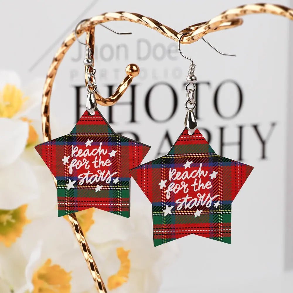 Tartan Wooden Star Earring - Piryoung Shop