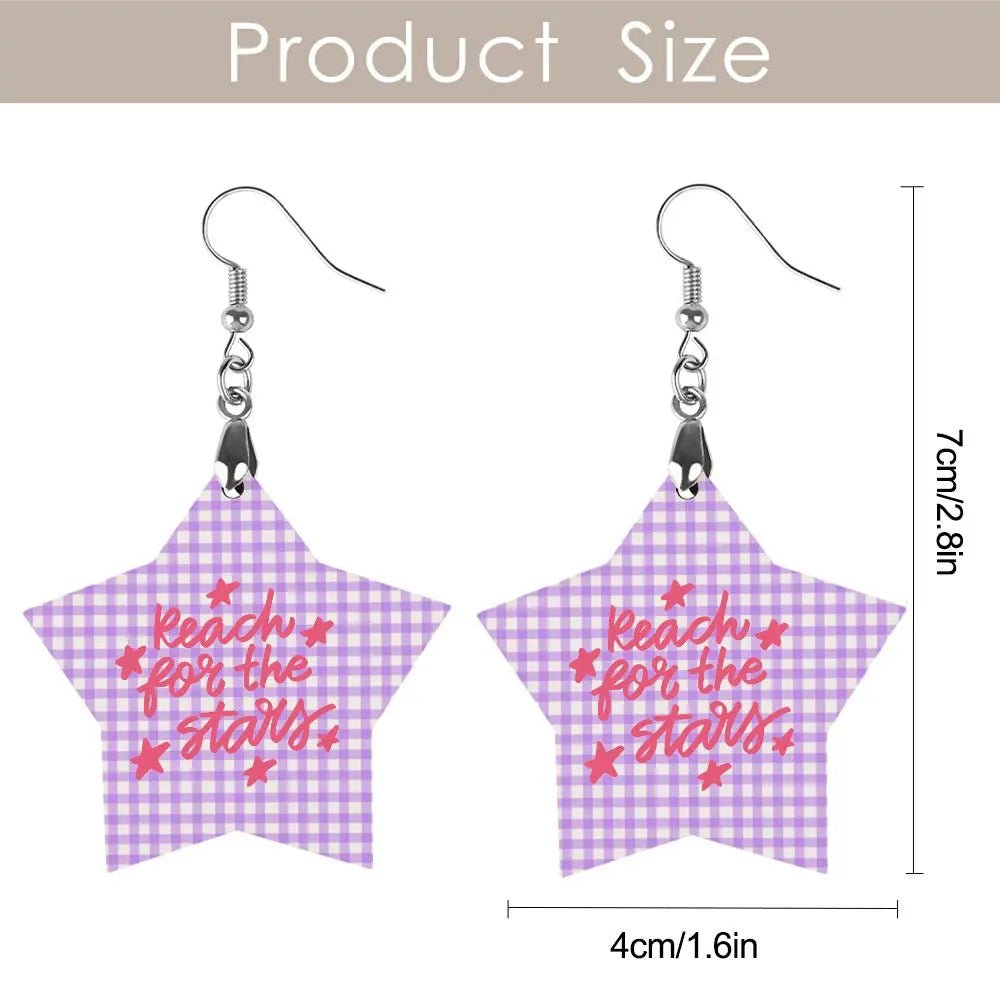 Tartan Wooden Star Earring - Piryoung Shop