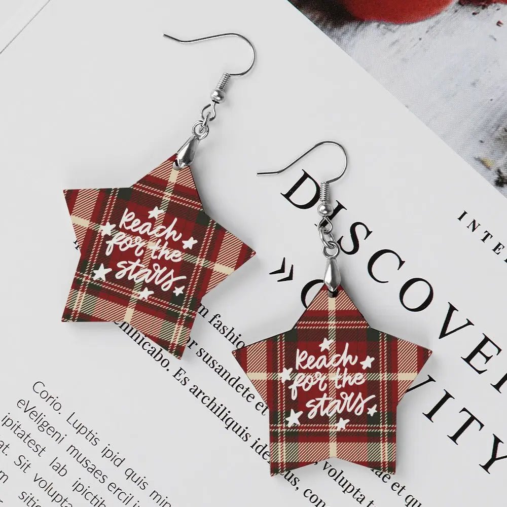Tartan Wooden Star Earring - Piryoung Shop