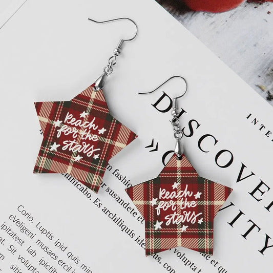 Tartan Wooden Star Earring - Piryoung Shop