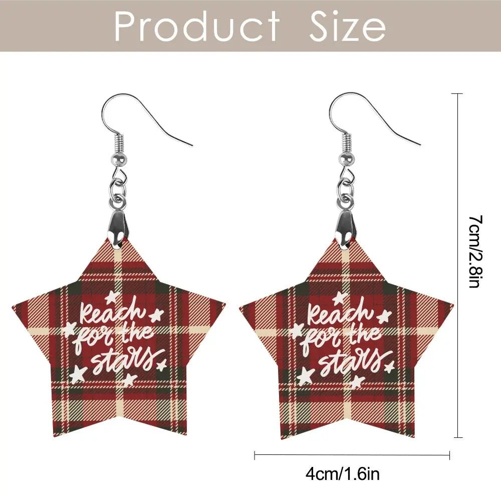 Tartan Wooden Star Earring - Piryoung Shop
