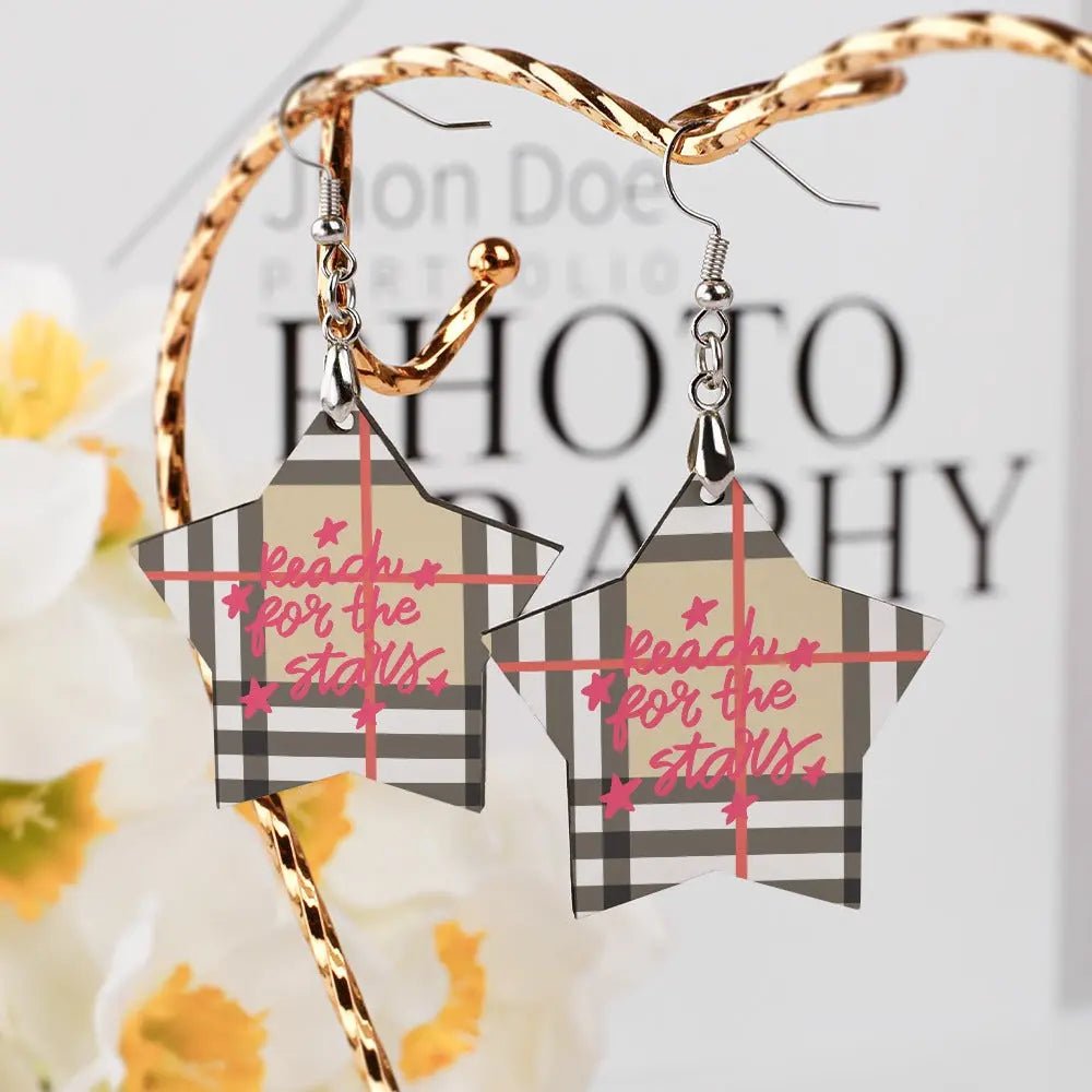 Tartan Wooden Star Earring - Piryoung Shop