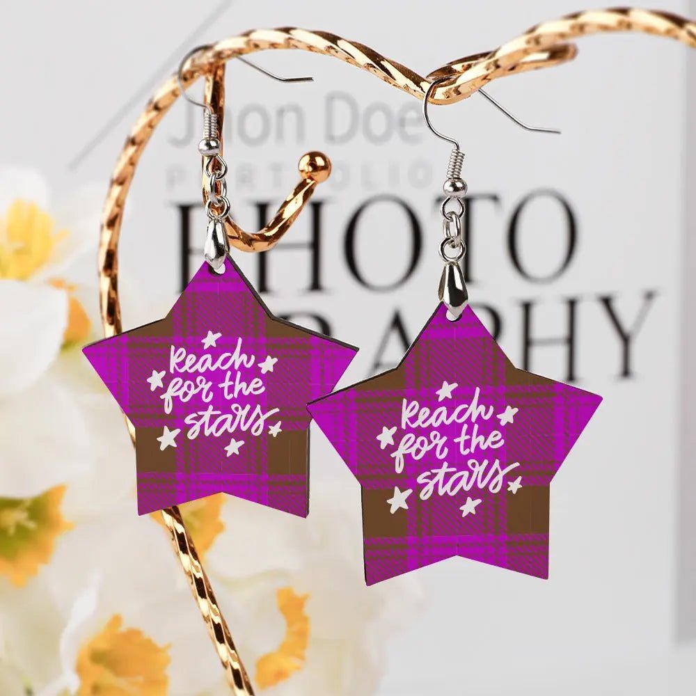 Tartan Wooden Star Earring - Piryoung Shop