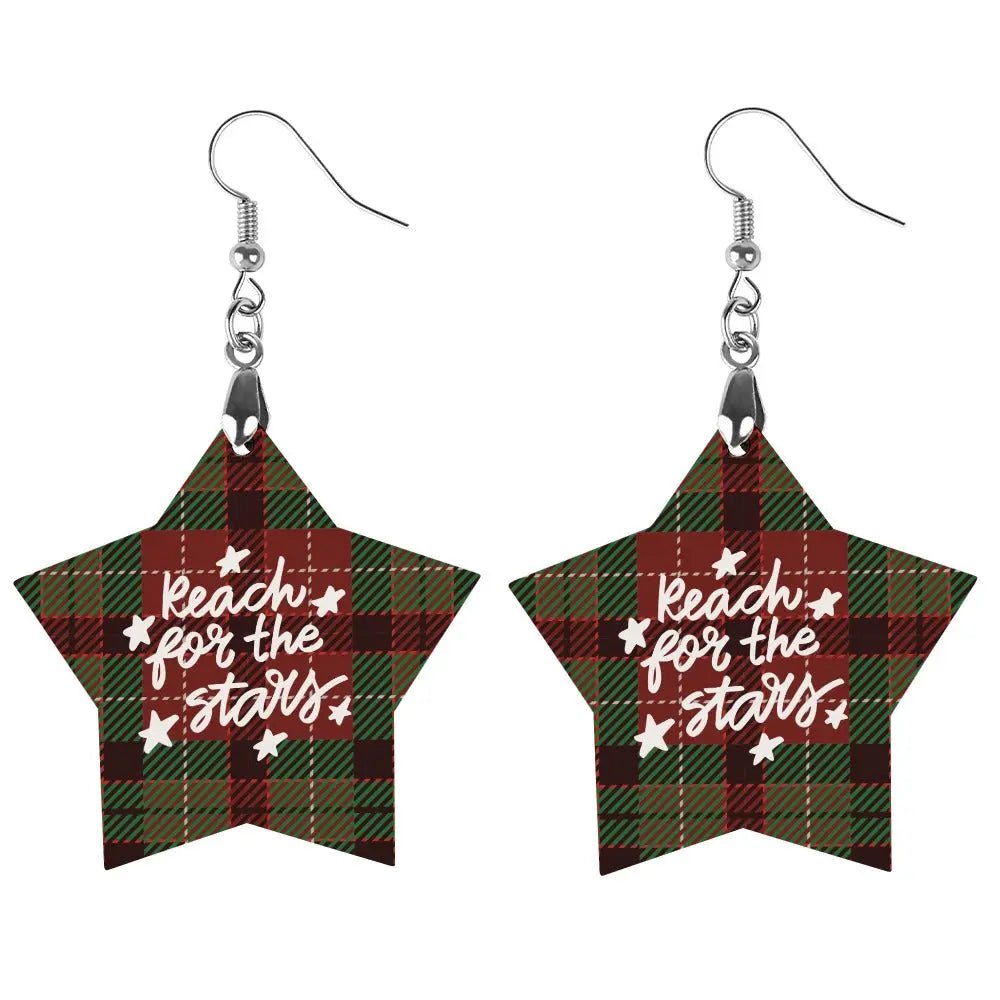 Tartan Wooden Star Earring - Piryoung Shop