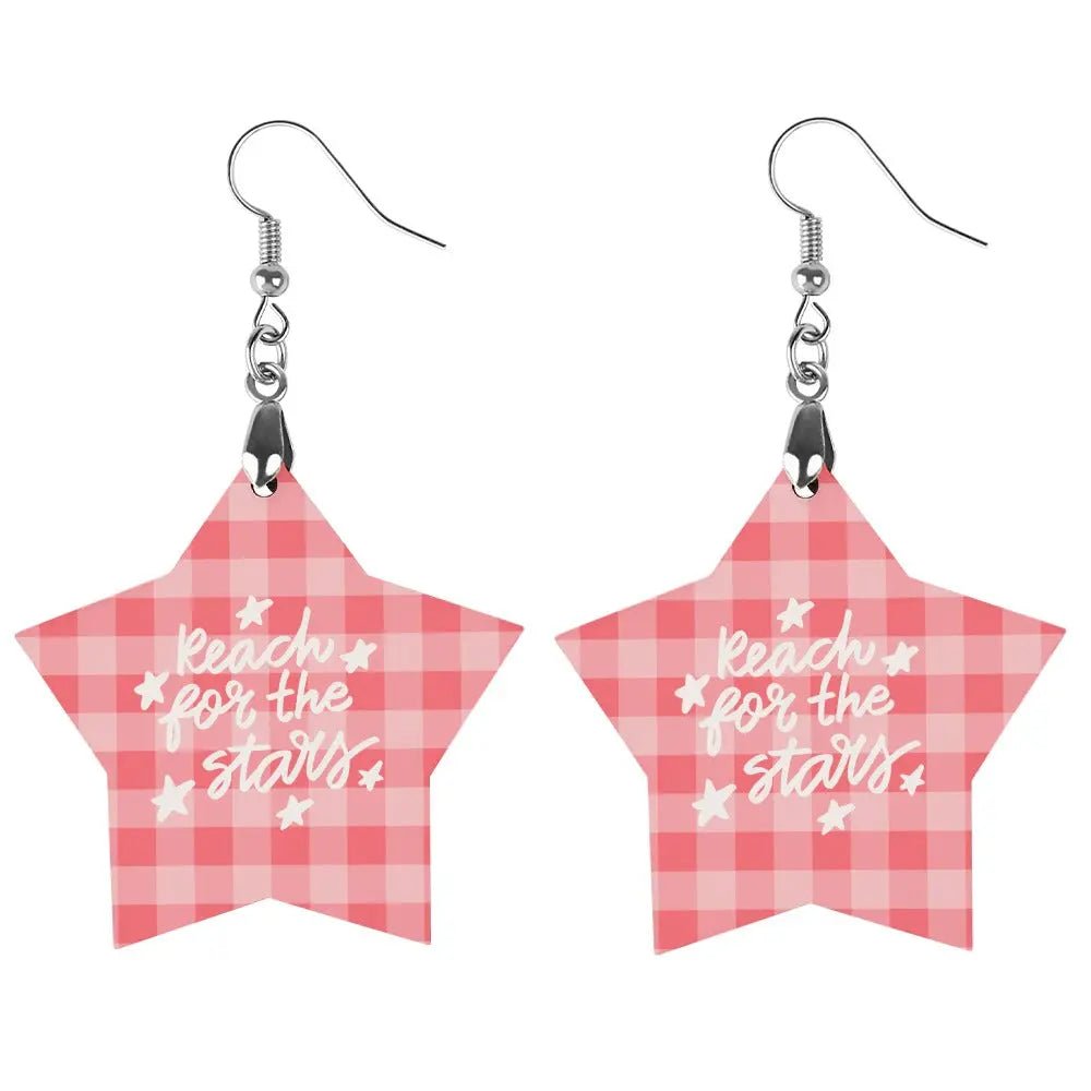 Tartan Wooden Star Earring - Piryoung Shop