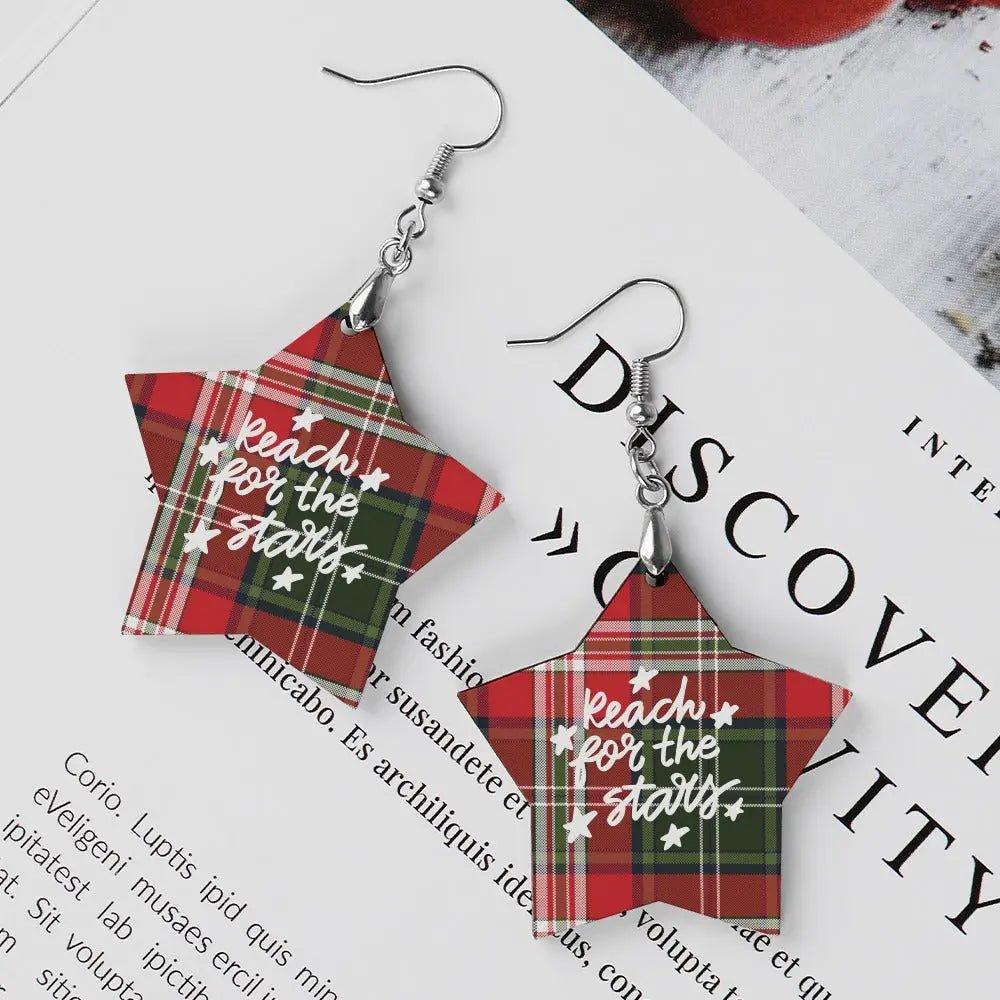 Tartan Wooden Star Earring - Piryoung Shop