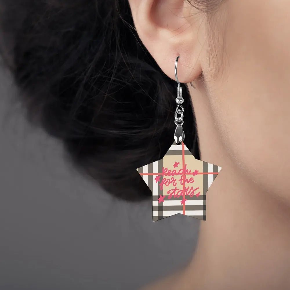 Tartan Wooden Star Earring - Piryoung Shop