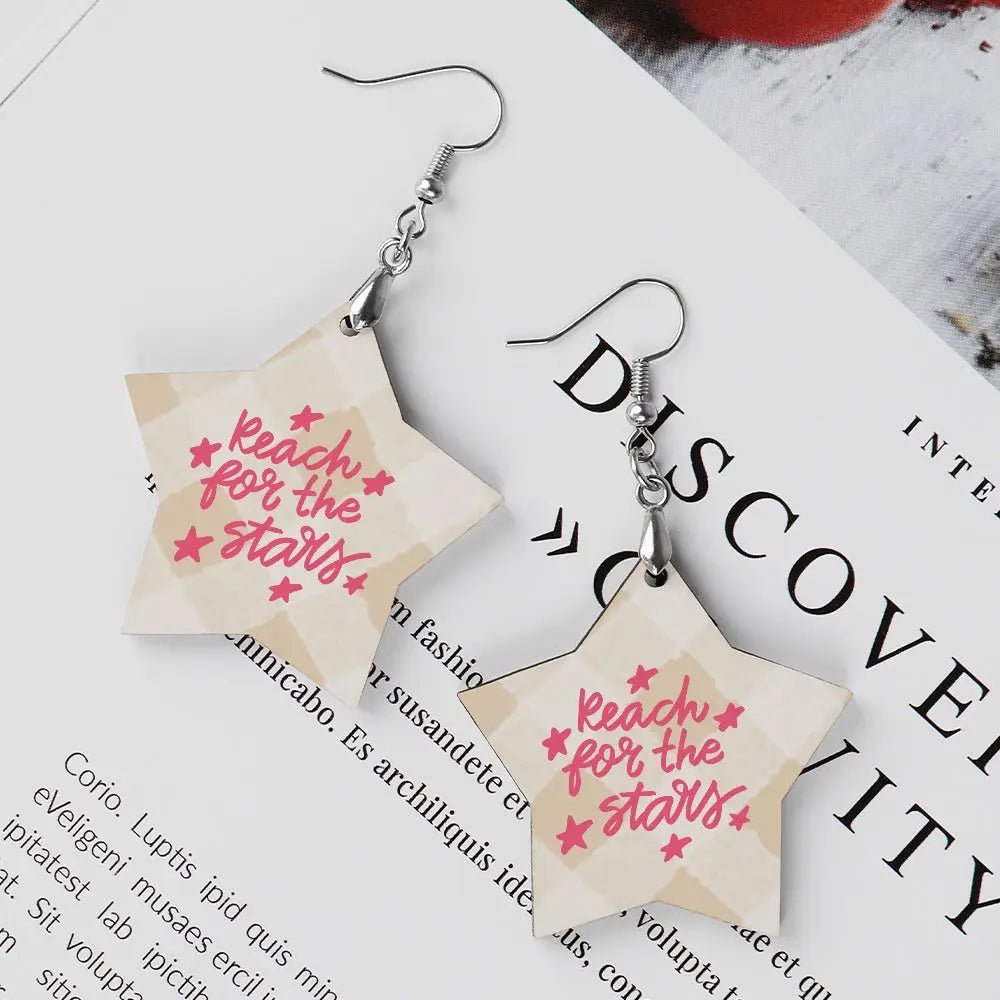 Tartan Wooden Star Earring - Piryoung Shop
