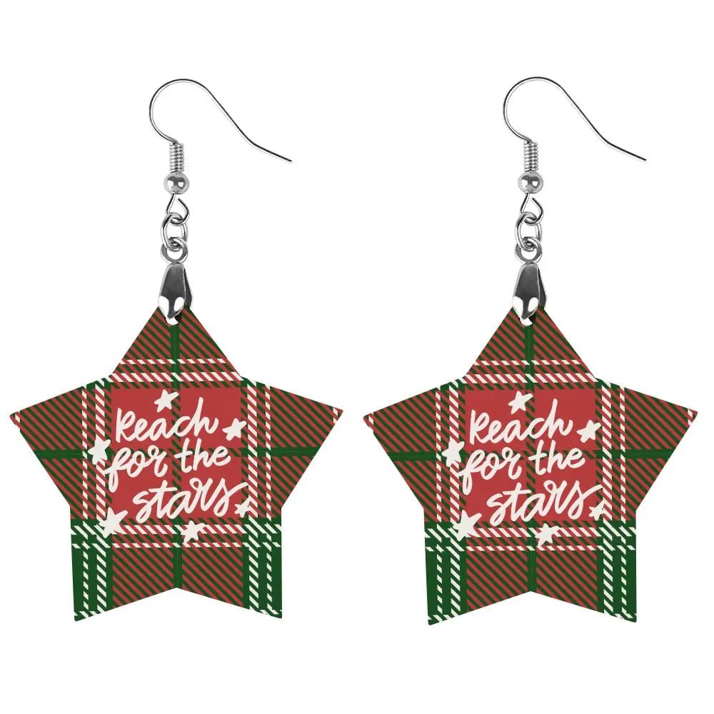 Tartan Wooden Star Earring - Piryoung Shop