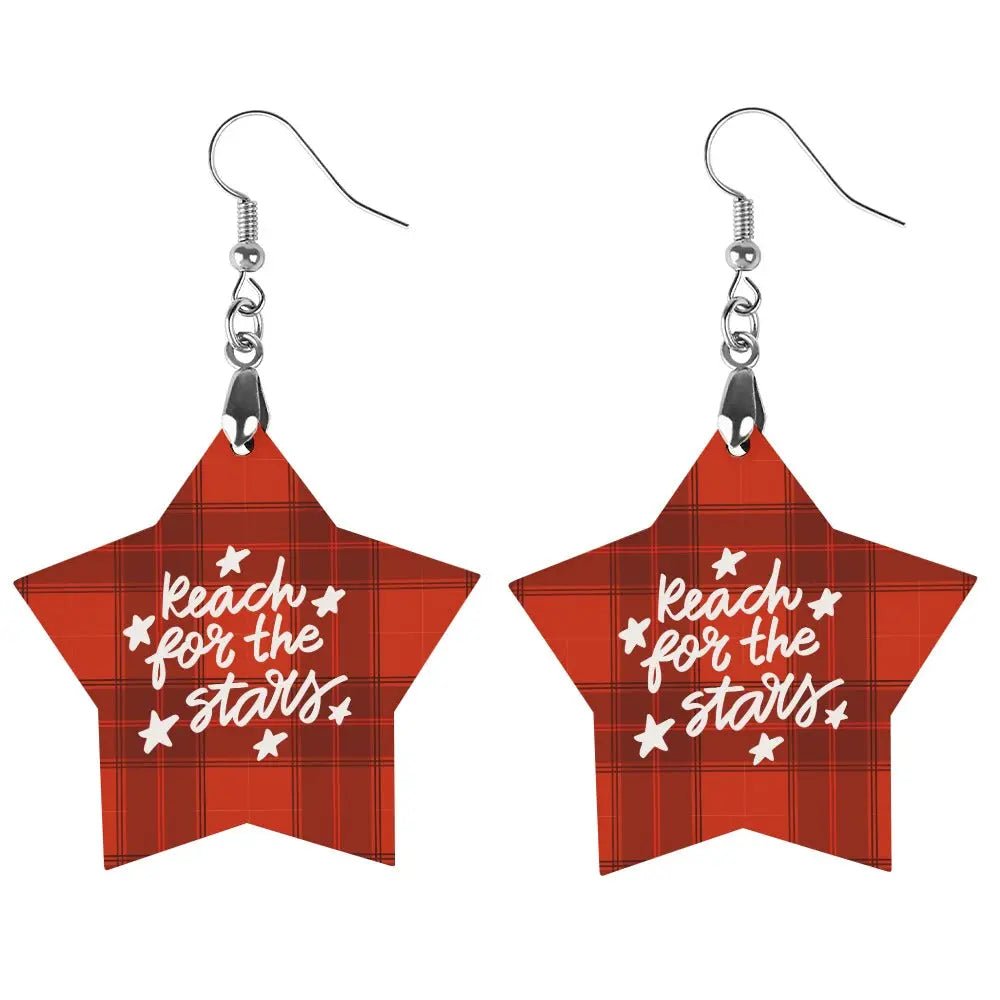 Tartan Wooden Star Earring - Piryoung Shop
