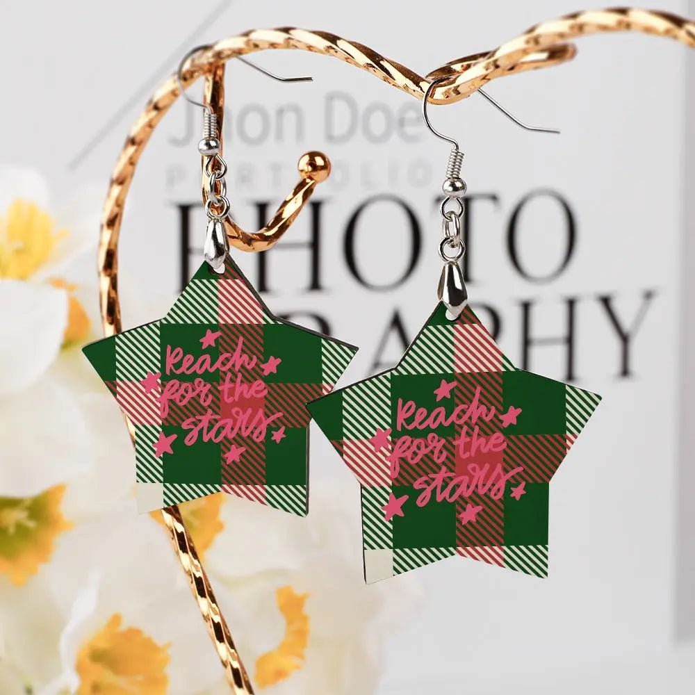 Tartan Wooden Star Earring - Piryoung Shop