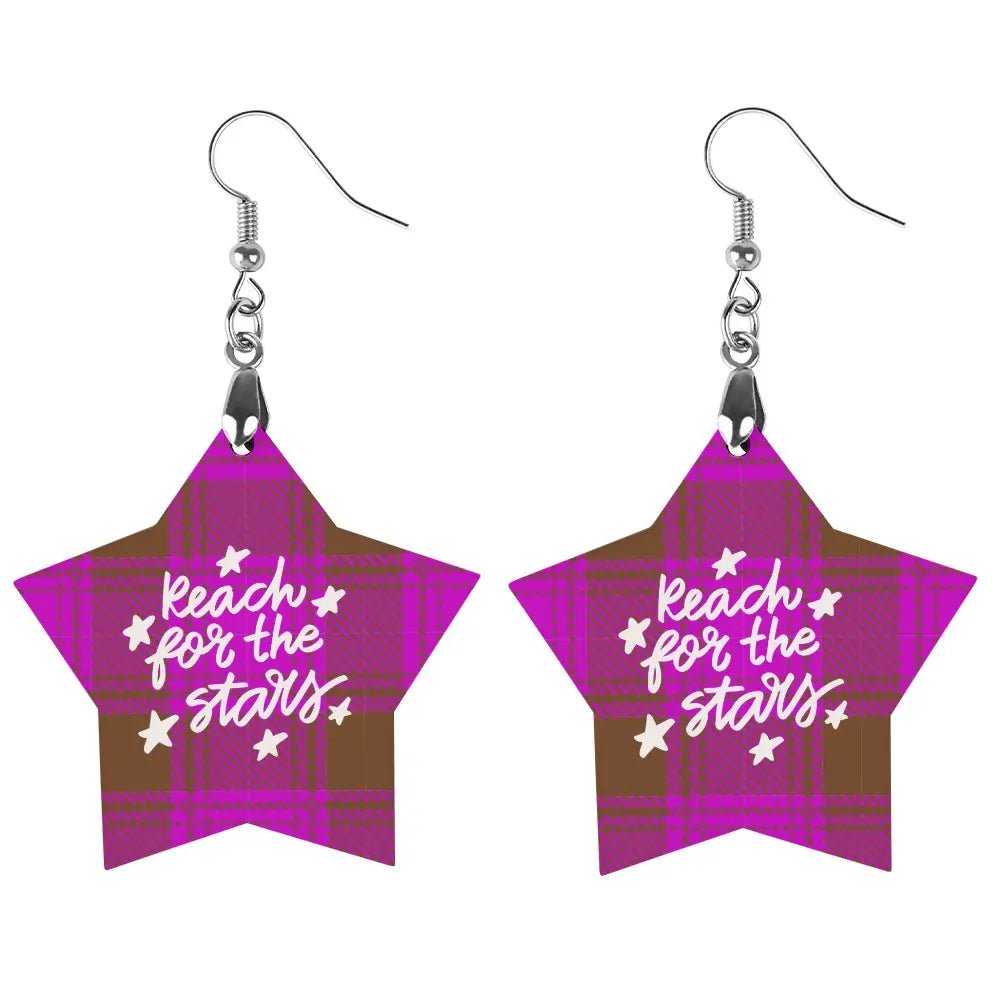 Tartan Wooden Star Earring - Piryoung Shop