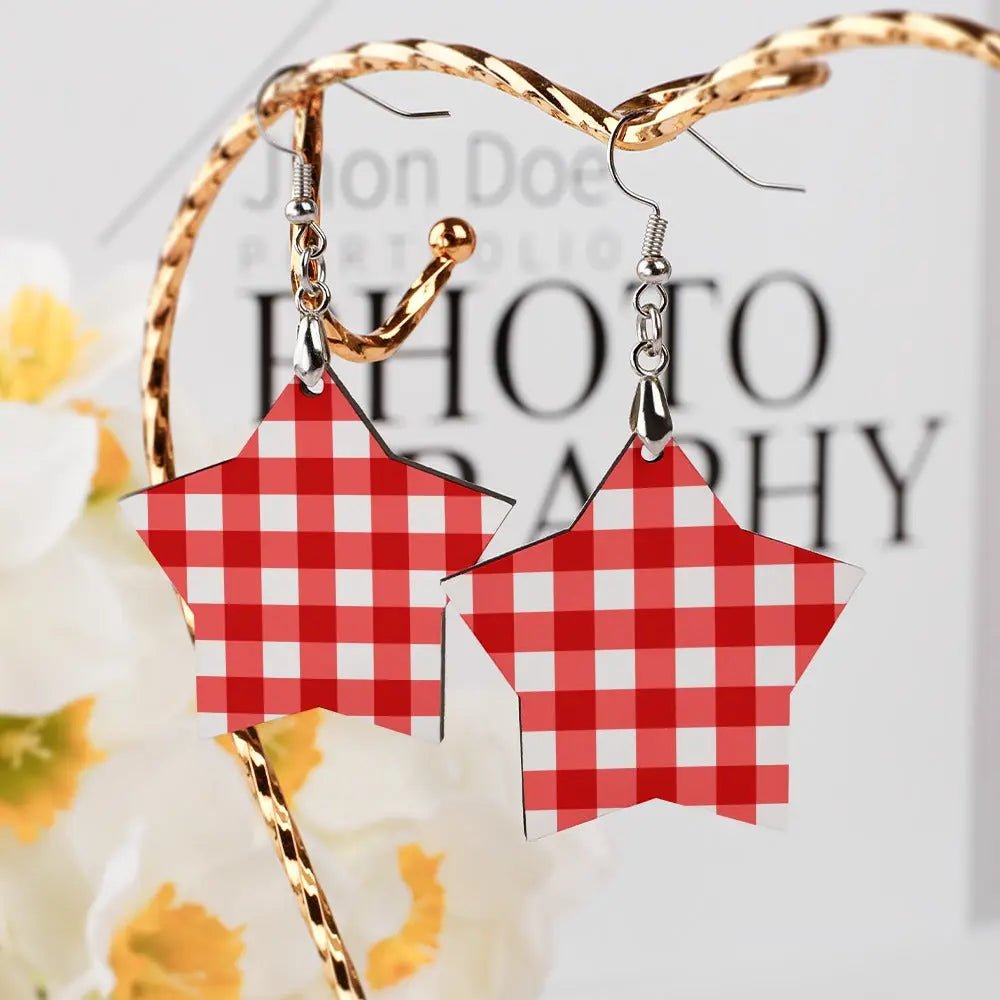 Tartan Wooden Star Earring - Piryoung Shop