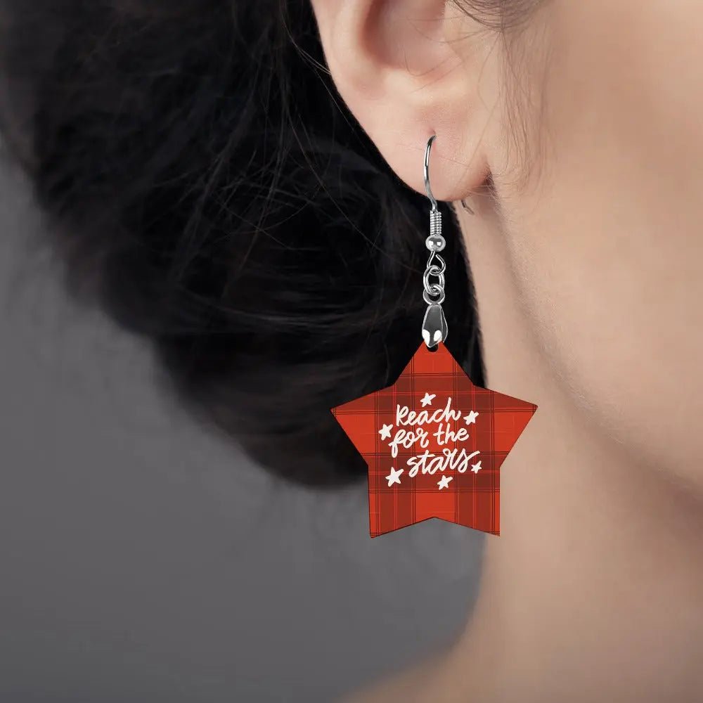 Tartan Wooden Star Earring - Piryoung Shop