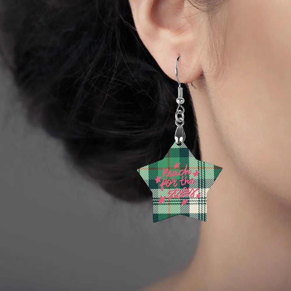 Tartan Wooden Star Earring - Piryoung Shop