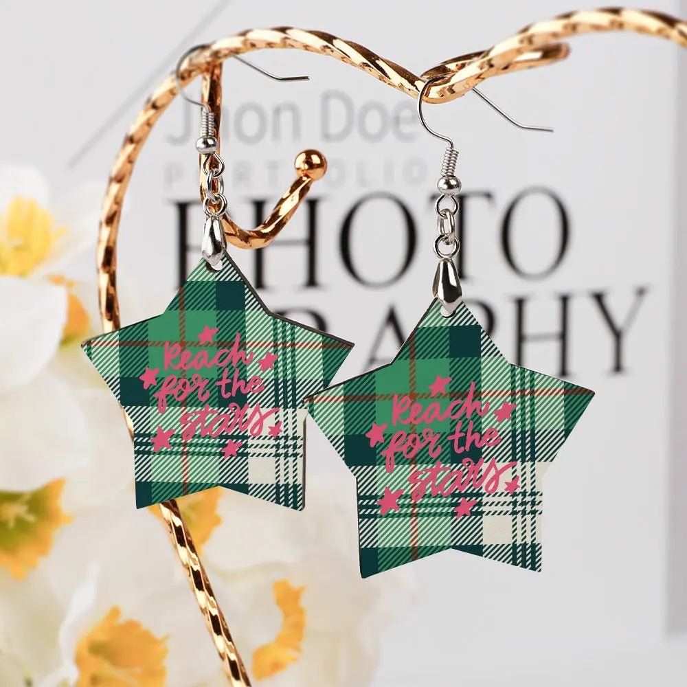 Tartan Wooden Star Earring - Piryoung Shop