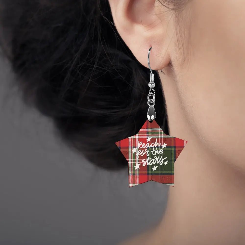 Tartan Wooden Star Earring - Piryoung Shop