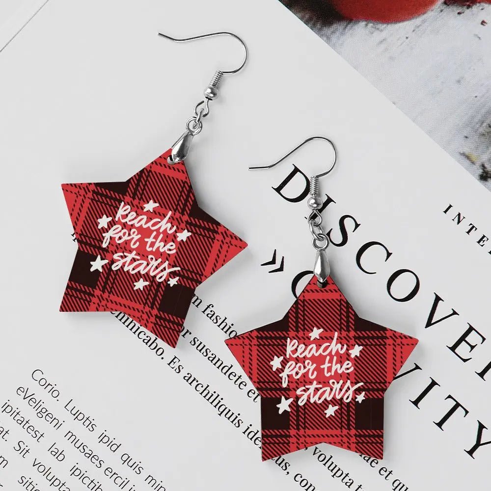 Tartan Wooden Star Earring - Piryoung Shop