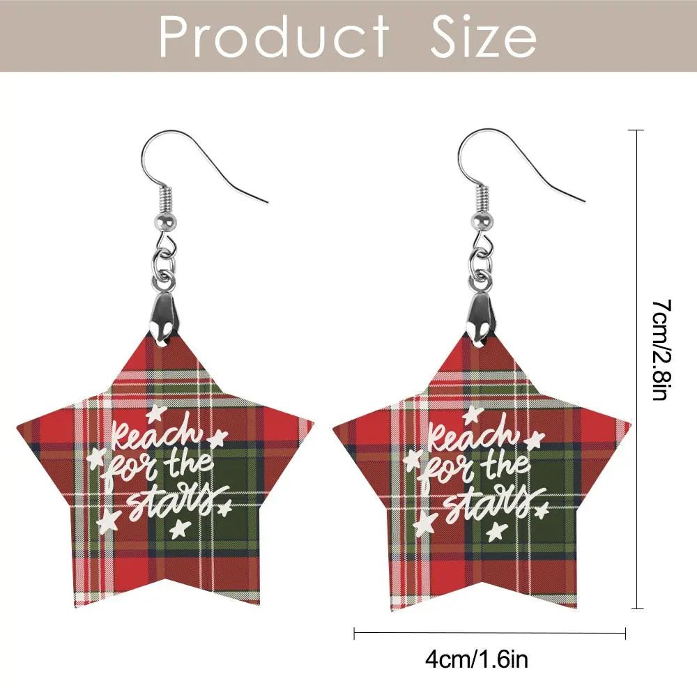 Tartan Wooden Star Earring - Piryoung Shop